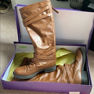 Madden Girl calf boots with red zipper